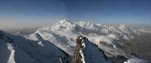 L to R Mt Rosa, Lyskamm, Castor, Pollux, Breithorn