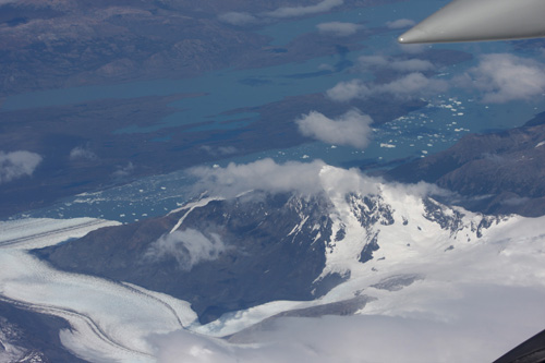 Glacial lake with icebergs