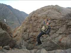 Les making the Tyrolean crossing of the Rio Tunel